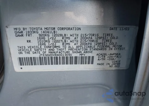 2004 Toyota Rav4 z USA, uszkodzony, nr VIN JTEGD20V840013090